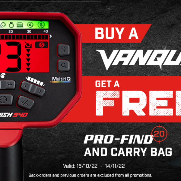 Minelab VANQUISH 540 + Promotions Pro-Find 20 Pinpointer + Carry Bag (Gift)